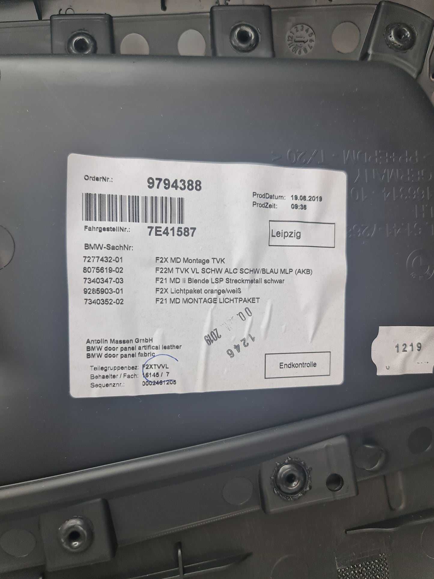 F87 M2 Black Leather Door Card with blue Stitching Passenger Side - 7e41587 - MPerformance.parts