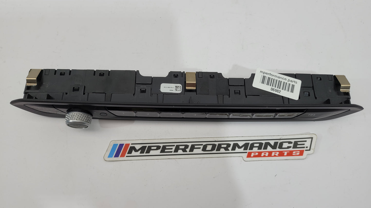 BMW G22 G80 M3 Competition radio control trim in black with silver accents, designed for MPerformance.parts vehicle interior upgrade.