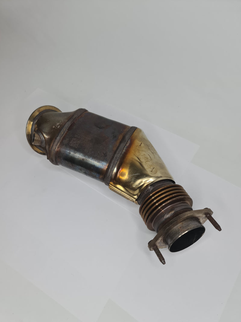 BMW catalytic converter 2015-2020 model, part number 18-32-7-848-044, shown in the image with metal housing and exhaust connections.