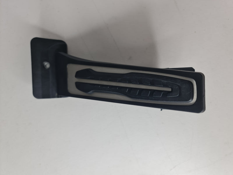 BMW 3 Series G20 MPerformance.parts pedal, black metal with textured surface for accelerator or brake, close-up view.