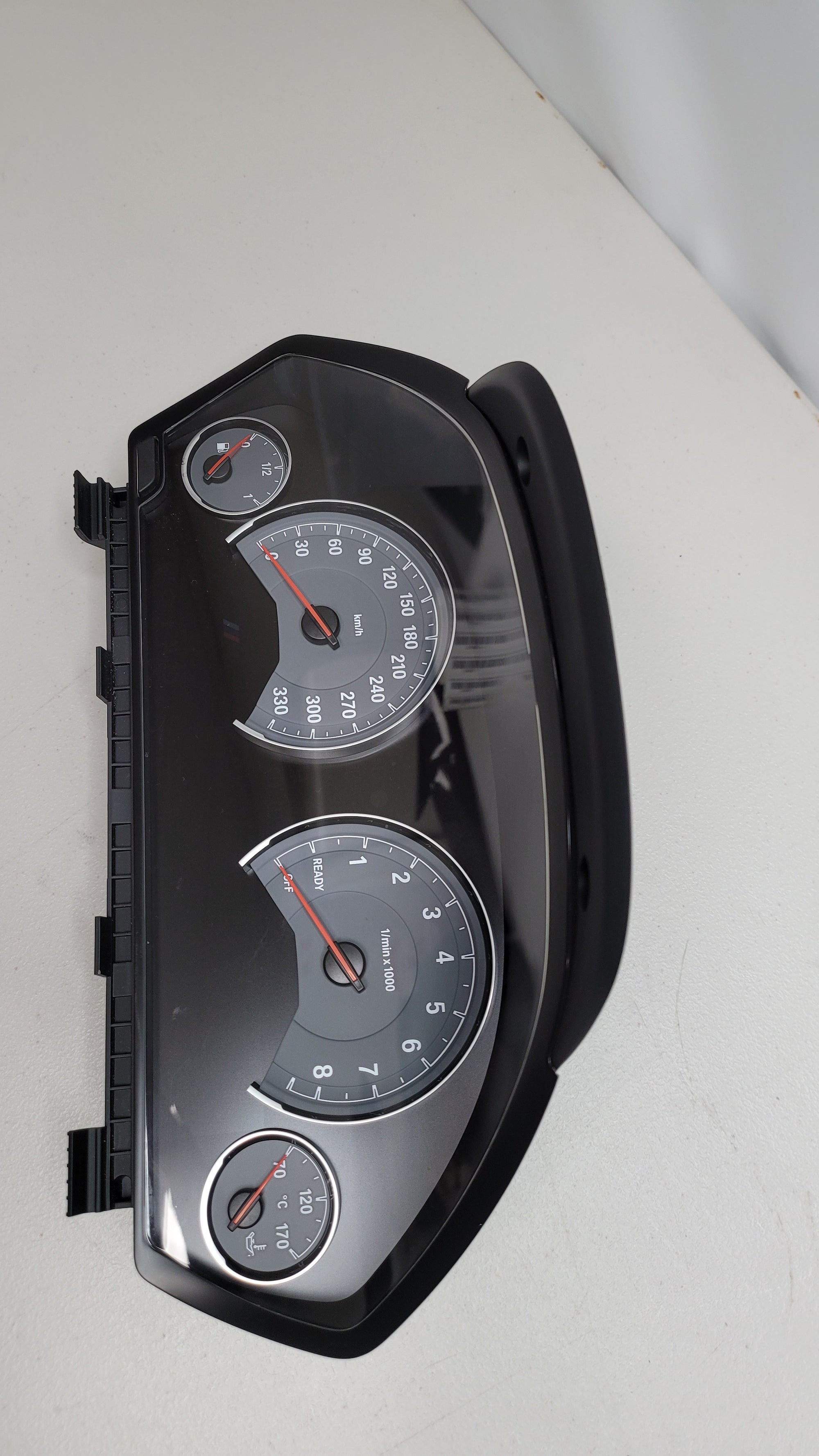 BMW M3 F80 2018 speedometer gauge instrument cluster by MPerformance.parts, showing dashboard with speed and tachometer.