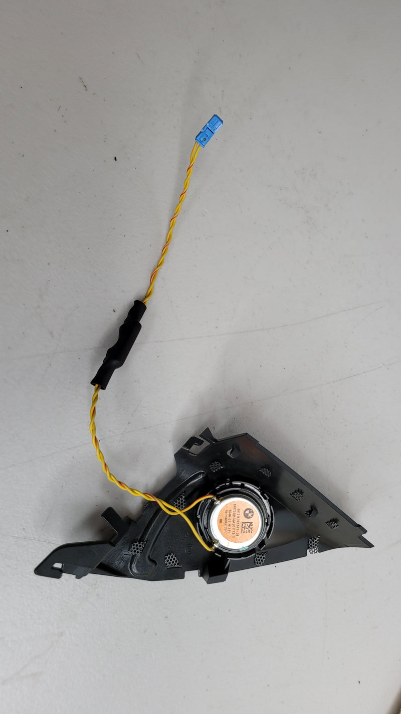 BMW M4 G82 G83 front right side tweeter speaker assembly by MPerformance.parts, showing the compact speaker unit installed in the vehicle.