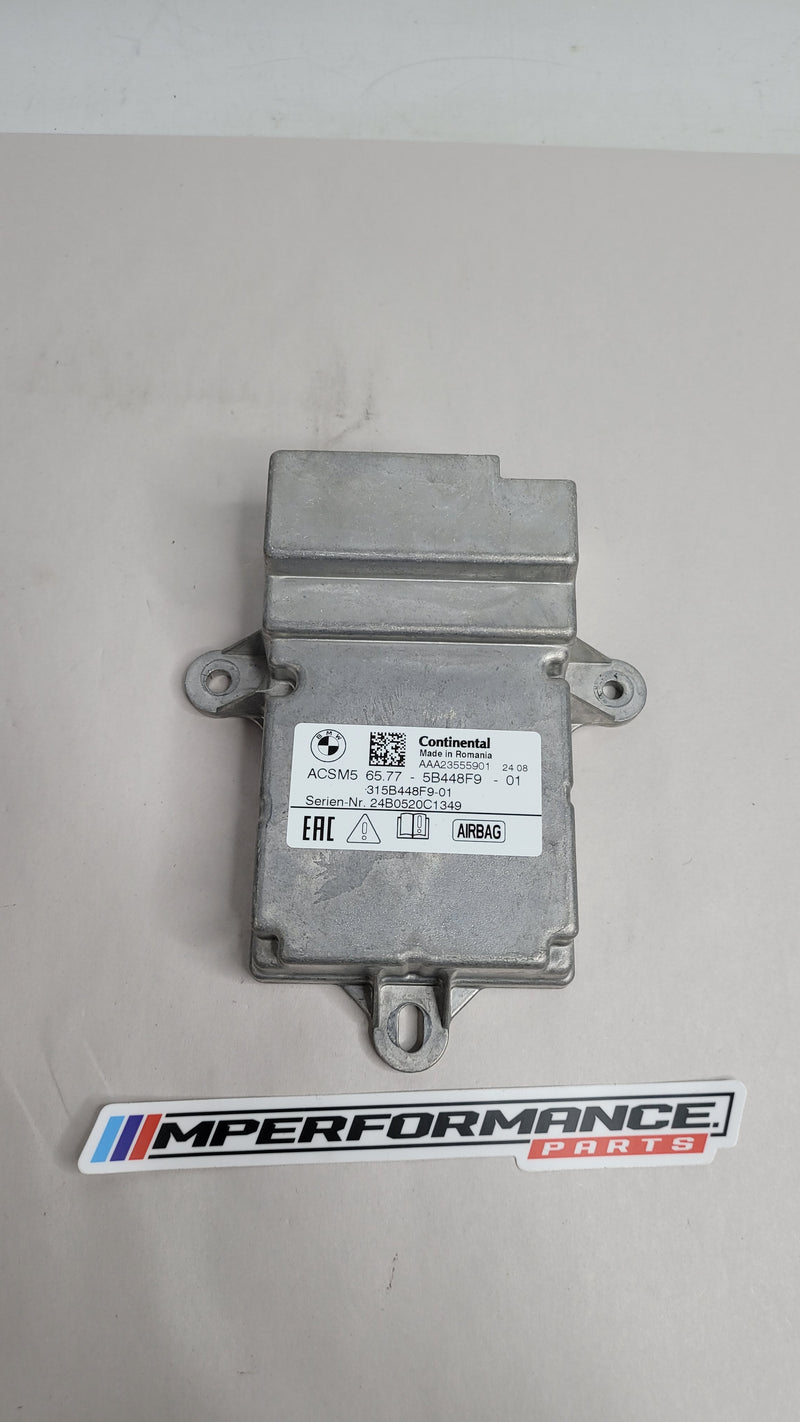 BMW 3 4 Series G20 G22 G26 G80 G82 SRS safety deployment crash module by MPerformance.parts, showing the module's components.