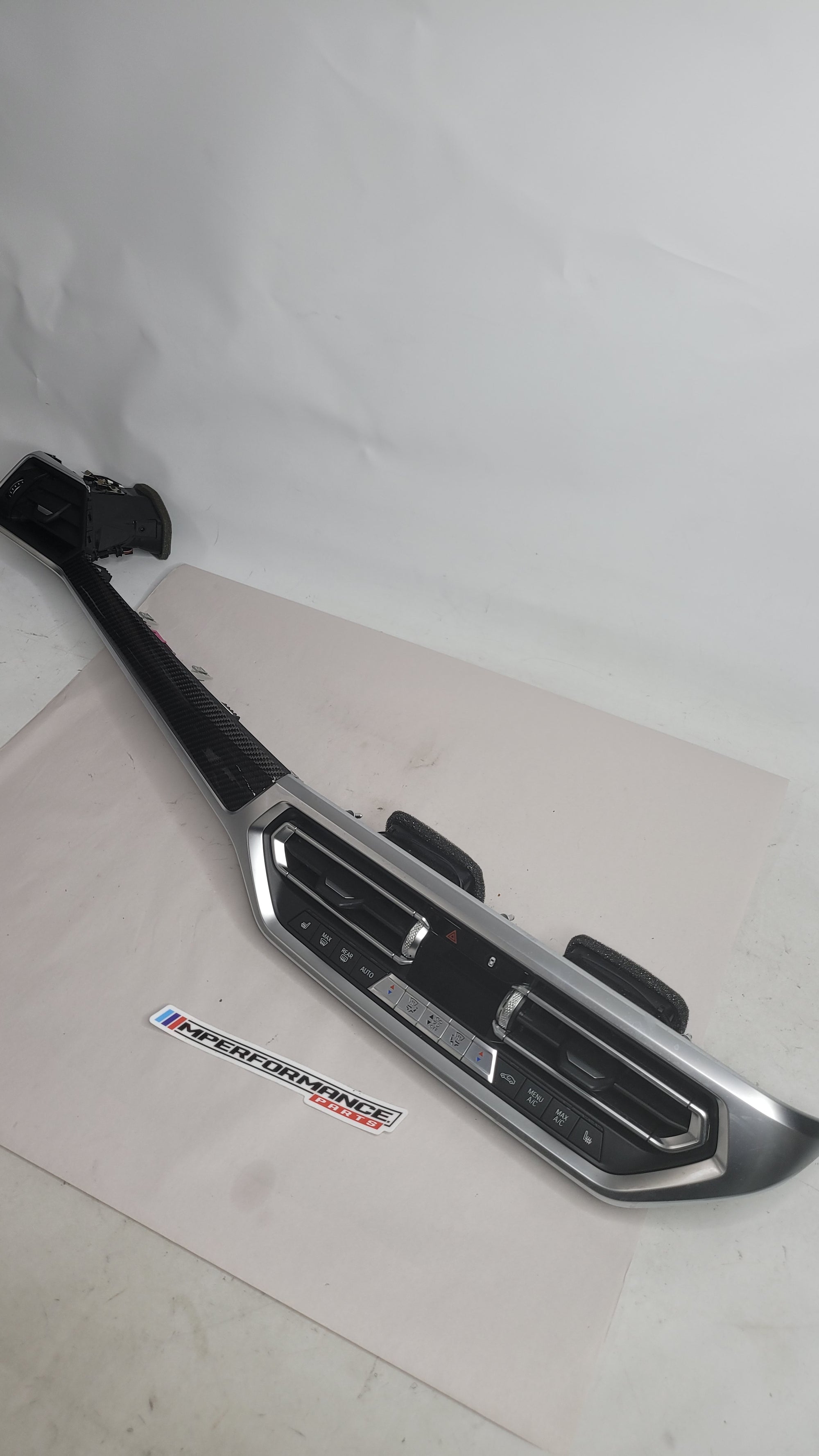 BMW 3 Series G80 carbon dashboard trim with AC, air conditioning, and heat control panel, designed for BMW 3 Series car interior.