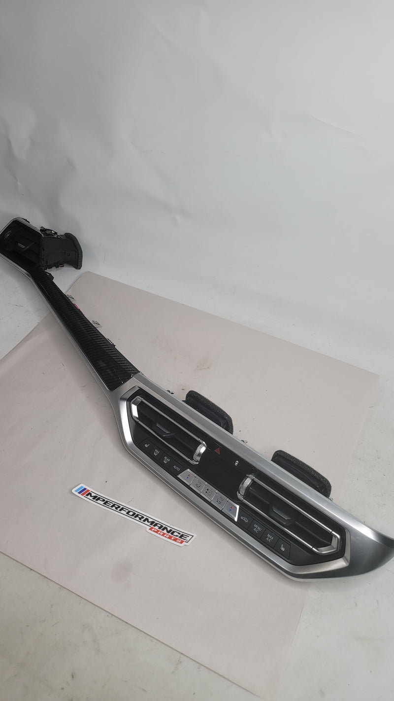 BMW 3 Series G80 carbon dashboard trim with AC, air conditioning, and heat control panel, designed for BMW 3 Series car interior.
