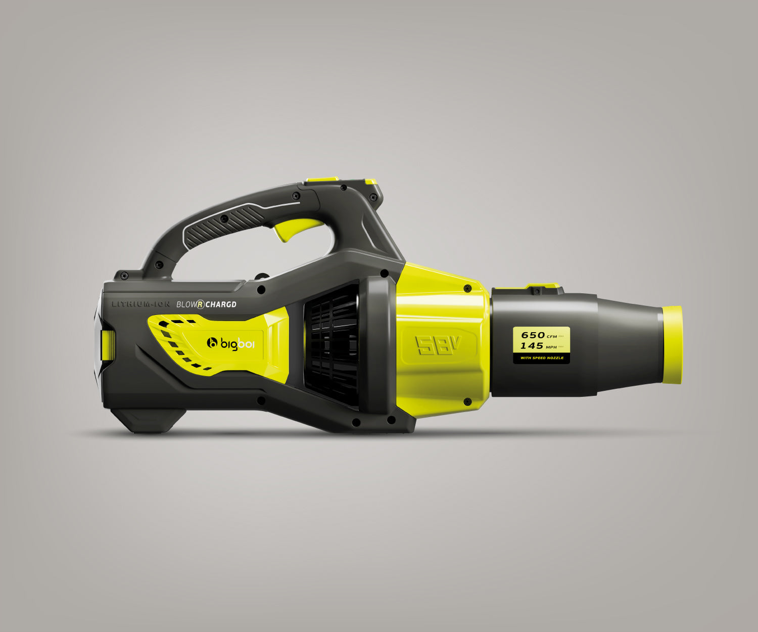 BigBoi BLOWR CHARGD blow dryer with sleek black design and digital controls, showcasing its powerful airflow and compact size.