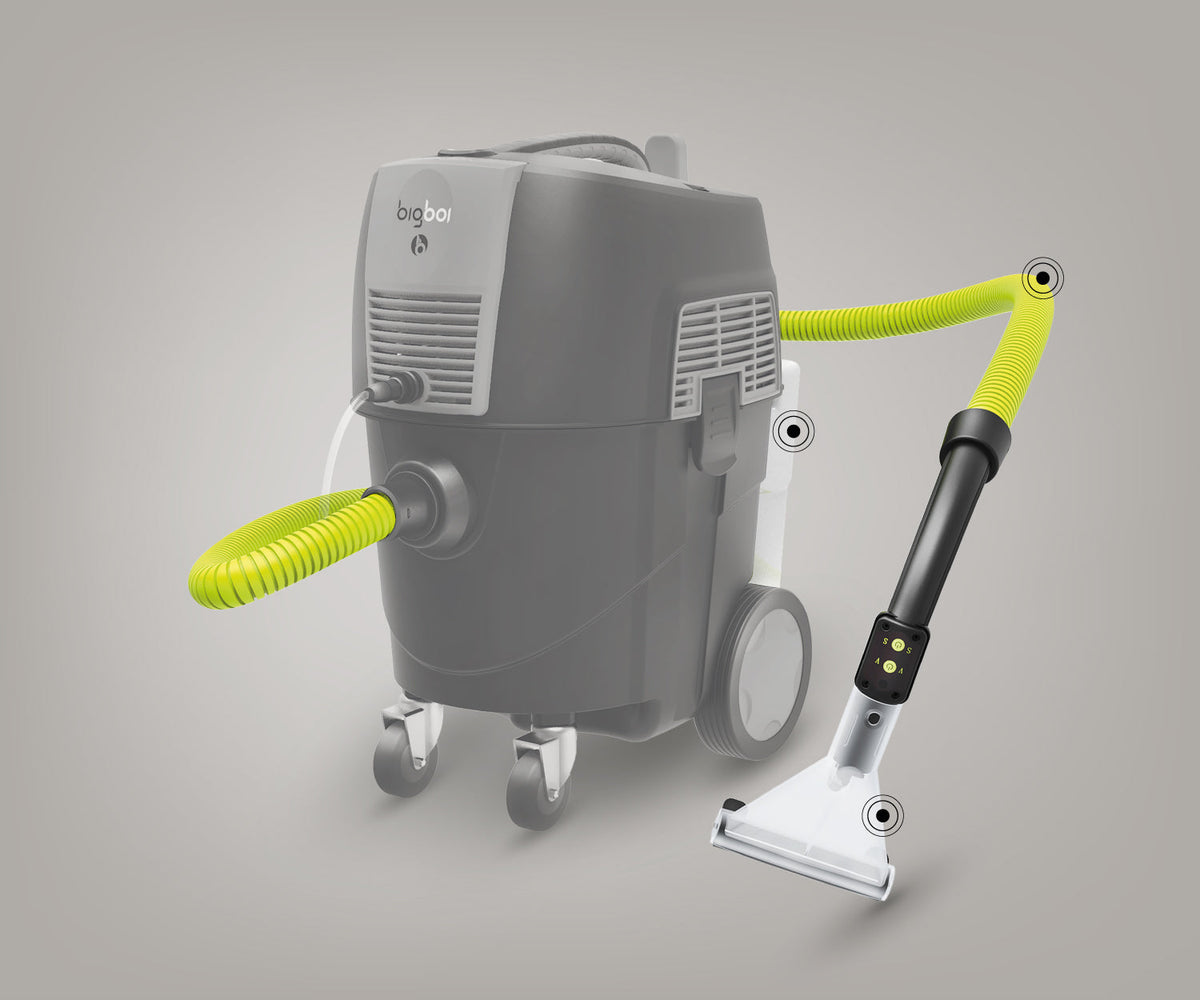 BigBoi SUCKRPRO XTRACTR Kit for automotive upholstery cleaning, featuring a handheld SuckR device and cleaning attachments.