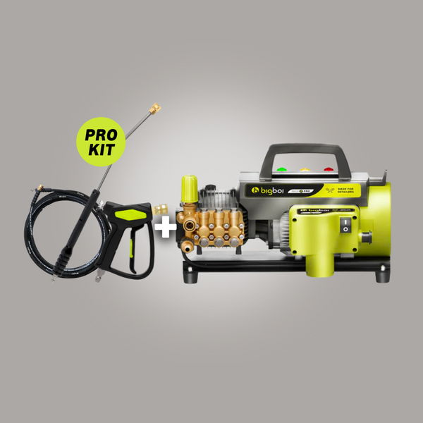 BigBoi WASHR PRO MKII WashR kit with cleaning accessories and blue and white device, designed for vehicle detailing and cleaning.