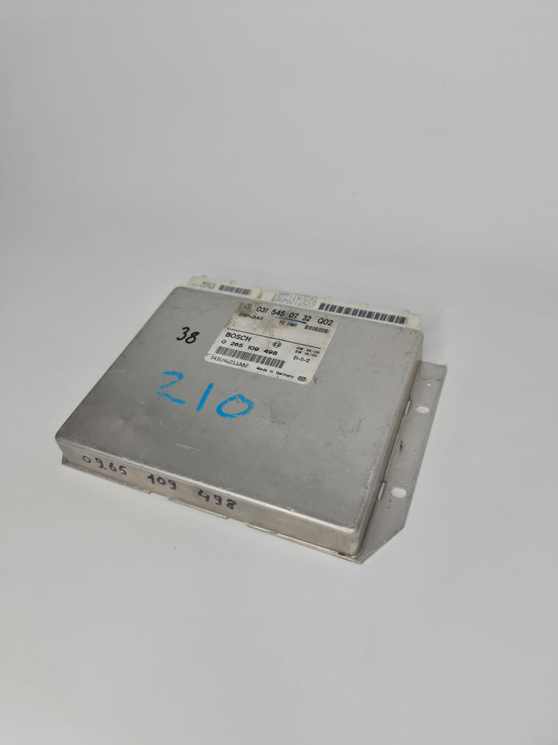 BMW ESP+BAS control unit ECU 0315450732 Q02 with part number 0265109498, showing the black automotive electronic module.