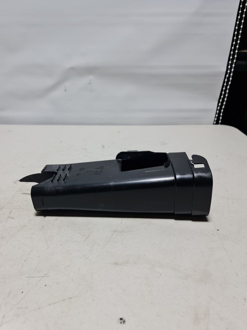 BMW M4 F82 2014 left air intake duct, OEM replacement part, showcases the black plastic duct with mounting points and detailing.