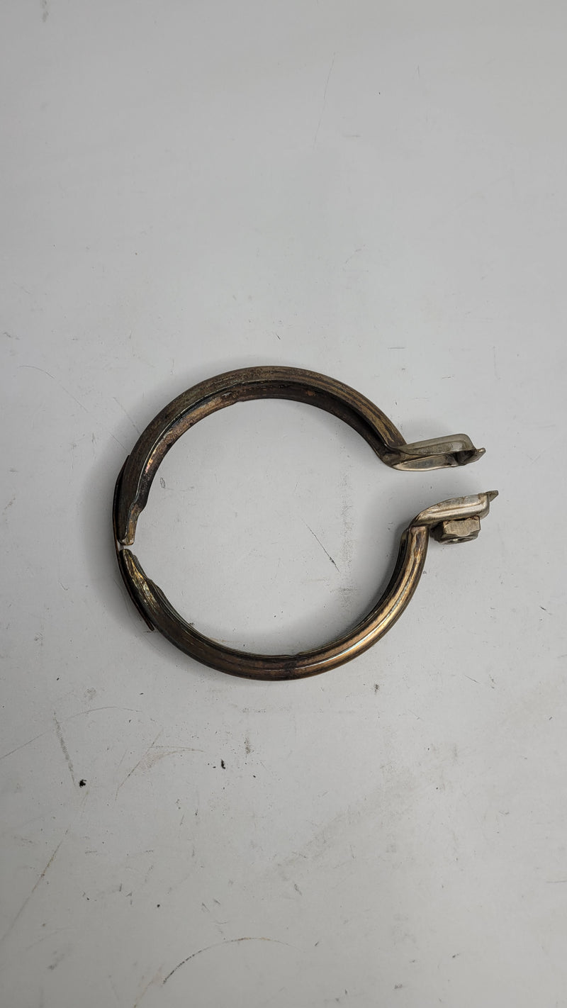 BMW Exhaust Clamp 7620508 by MPerformance.parts, showing a close-up of the black metal clamp for exhaust system repair.