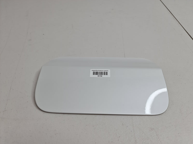 White BMW F30 F80 M3 rear fuel tank flap cover and filler lid, OEM-style gas cap for sporty M-series models.