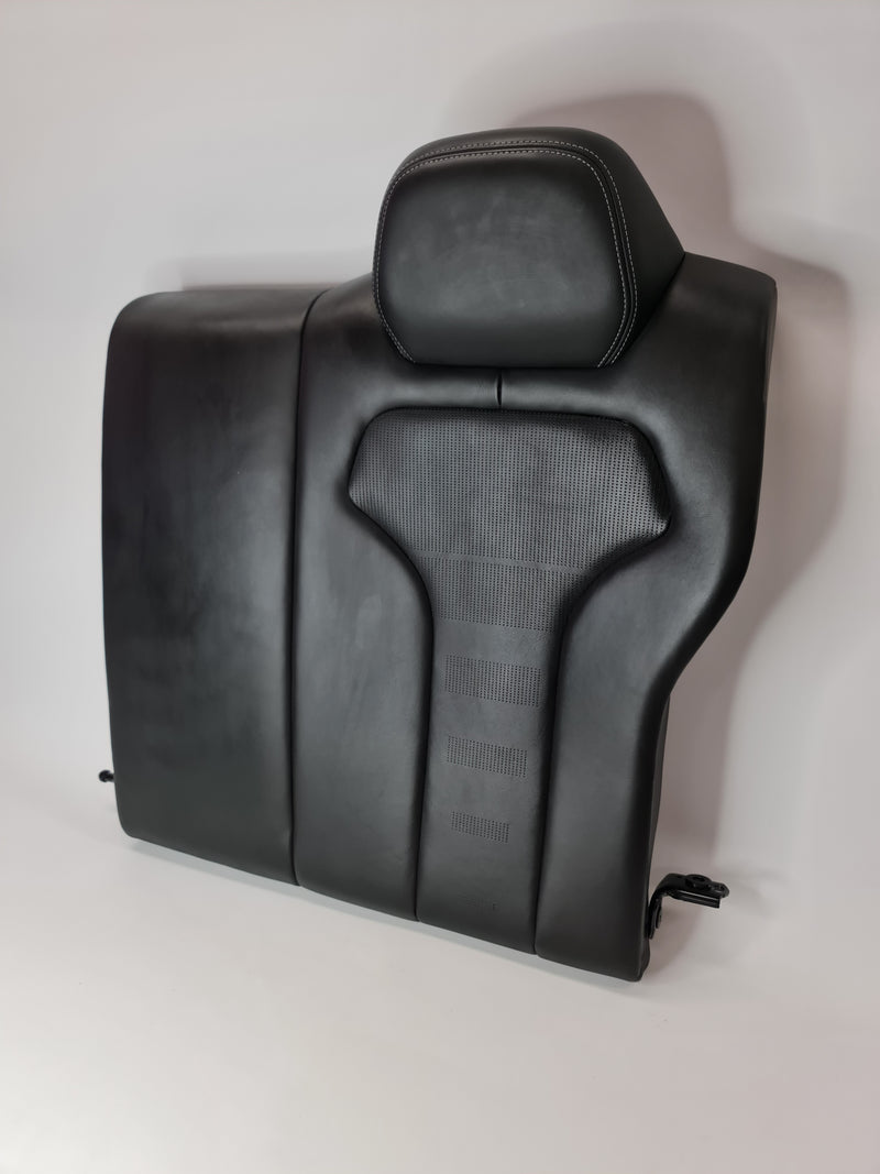 BMW F82 M4 black leather rear seat backrest on the left side, replacement part for the vehicle's interior.