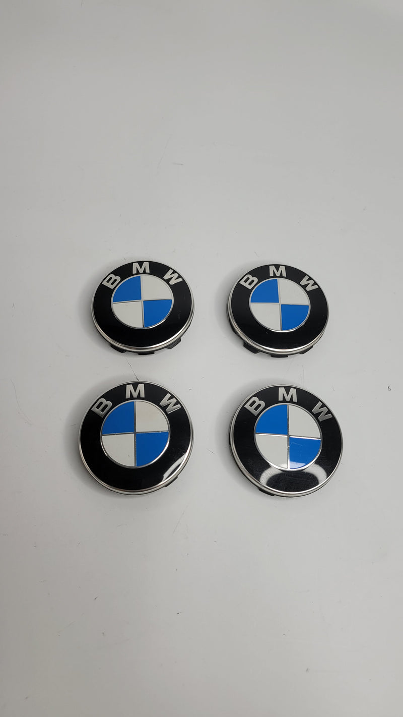 Set of four BMW F80 F82 F83 M3 M4 center caps, 68mm diameter, by MPerformance.parts, designed for stylish wheel center coverage.
