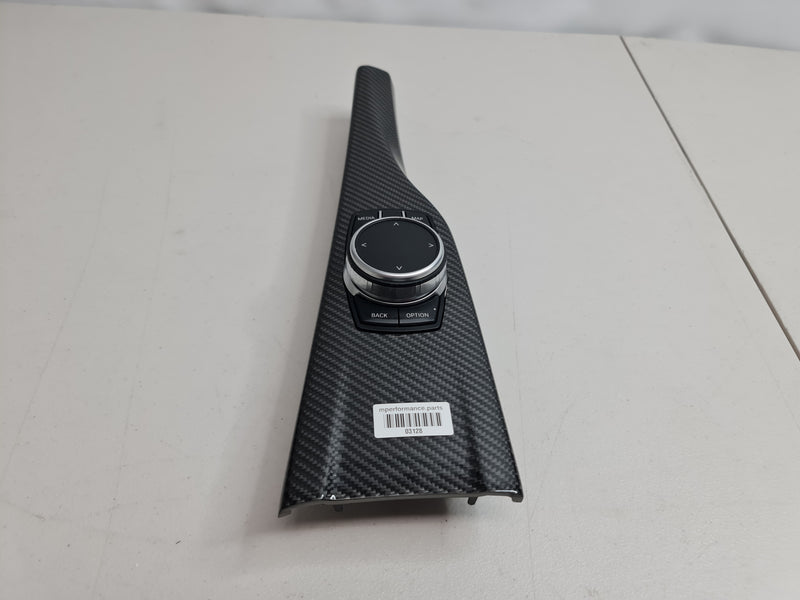 BMW F80/F82 M3 Center Console Carbon Trim by MPerformance.parts, showing sleek black carbon finish for right-hand drive models.