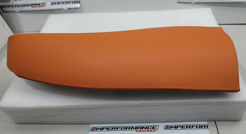 G80 M3 Kyalami Orange right rear seat bolster by MPerformance.parts, showing close-up of the vibrant orange upholstery and stitching.