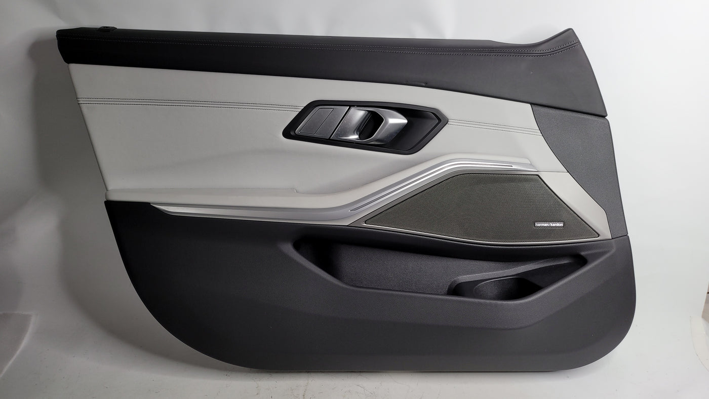 Silverstone Merino leather passenger door card for BMW G80 M3, featuring sleek design and detailed stitching.