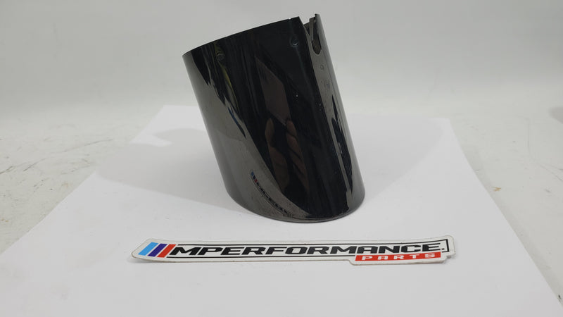 BMW G87 G80 G81 G82 G83 G90 G99 exhaust muffler tailpipe in black chrome, MPerformance.parts, showing sleek, polished finish.