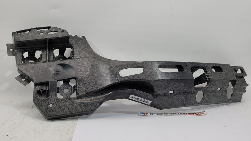 BMW M3 G80 rear left passenger side bumper bracket mount by MPerformance.parts, showing the metal mounting component with bolt holes.