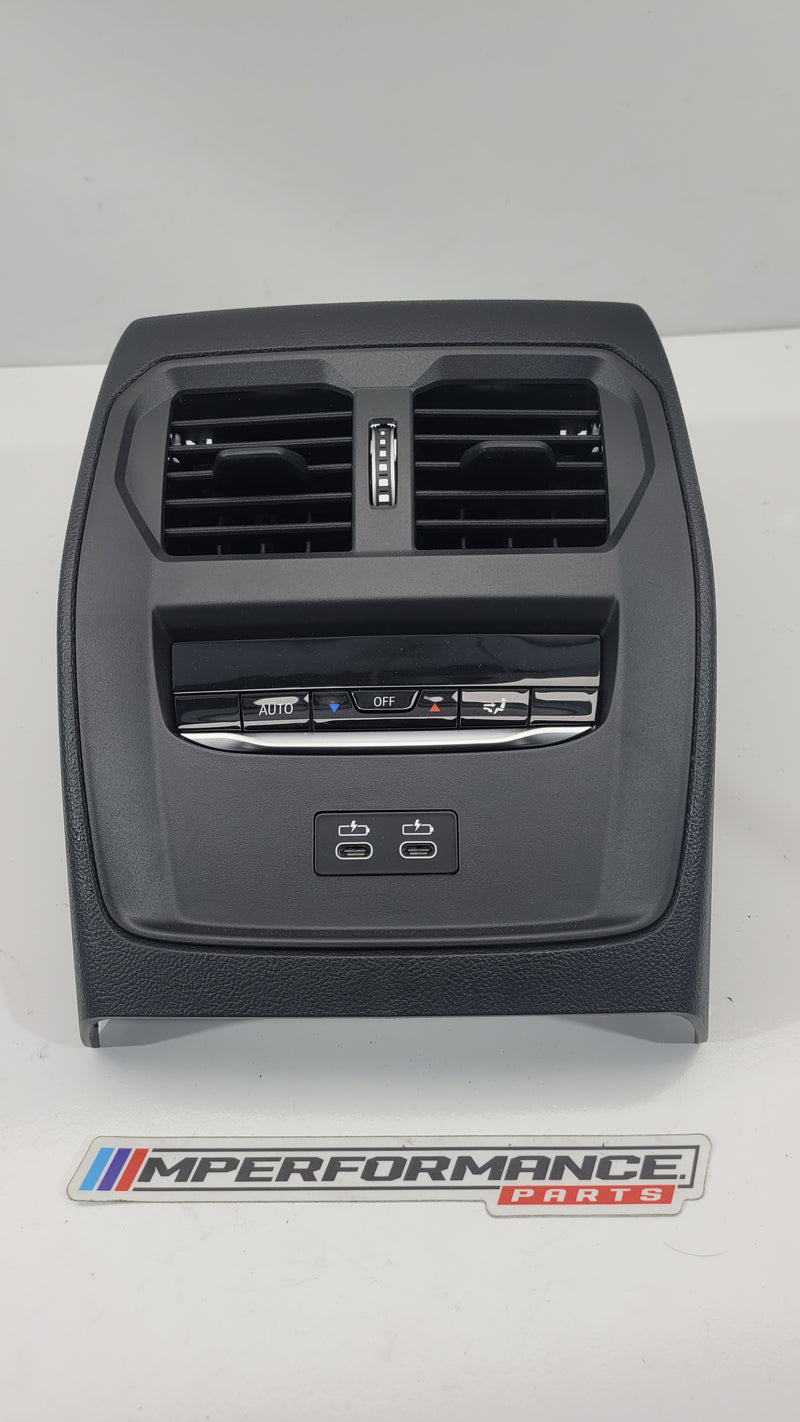 BMW M3 G80 rear center AC heat temperature climate panel, MPerformance.parts replacement part, showing control buttons and vents.