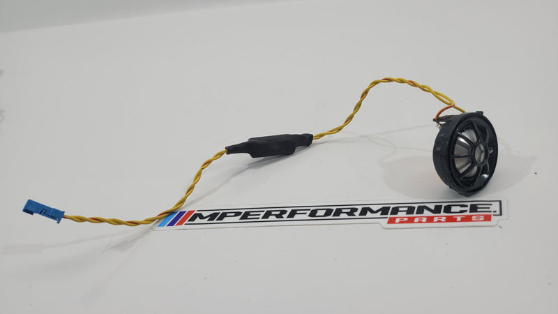 BMW high-range HK loudspeaker by MPerformance.parts, showing the sleek, compact speaker with mounting details and branding.