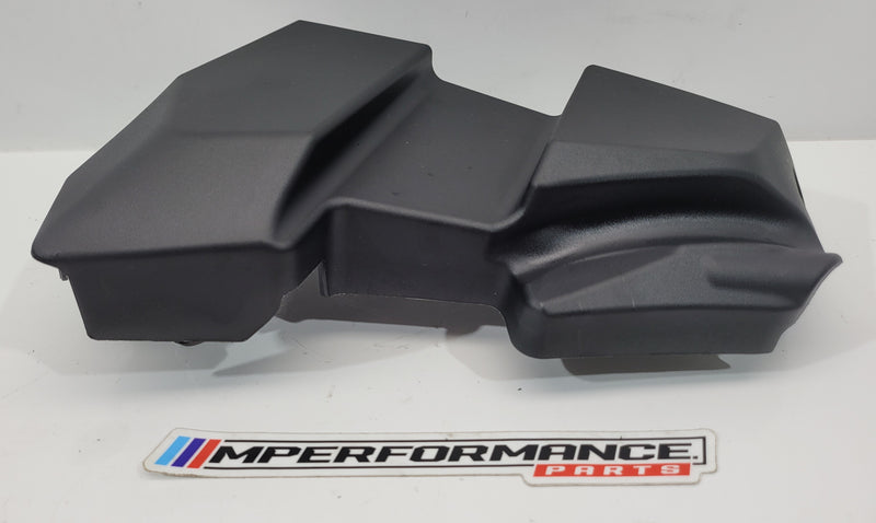 BMW M3 G80 MPerformance.parts power distributor cover holder, close-up of black plastic component with branding details.
