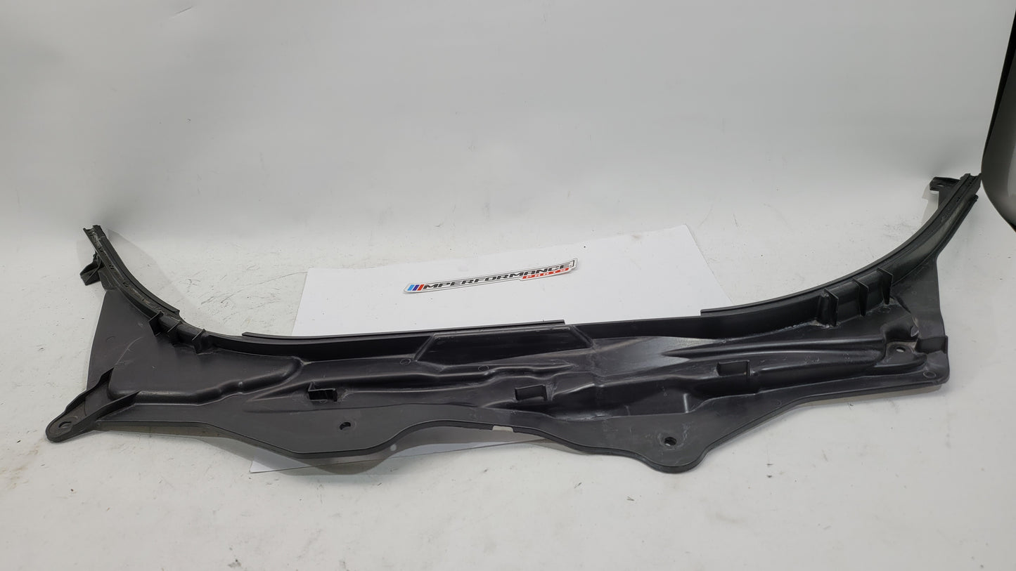 BMW M3 G8X firewall upper section cover panel, black metal with mounting holes, part number 7428168, from MPerformance.parts.