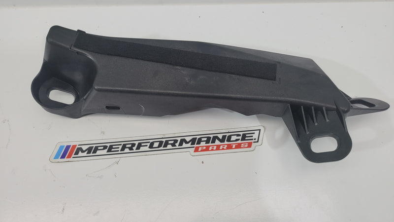 BMW G80 M3 support left part, automotive component by MPerformance.parts, shown in black with mounting details.