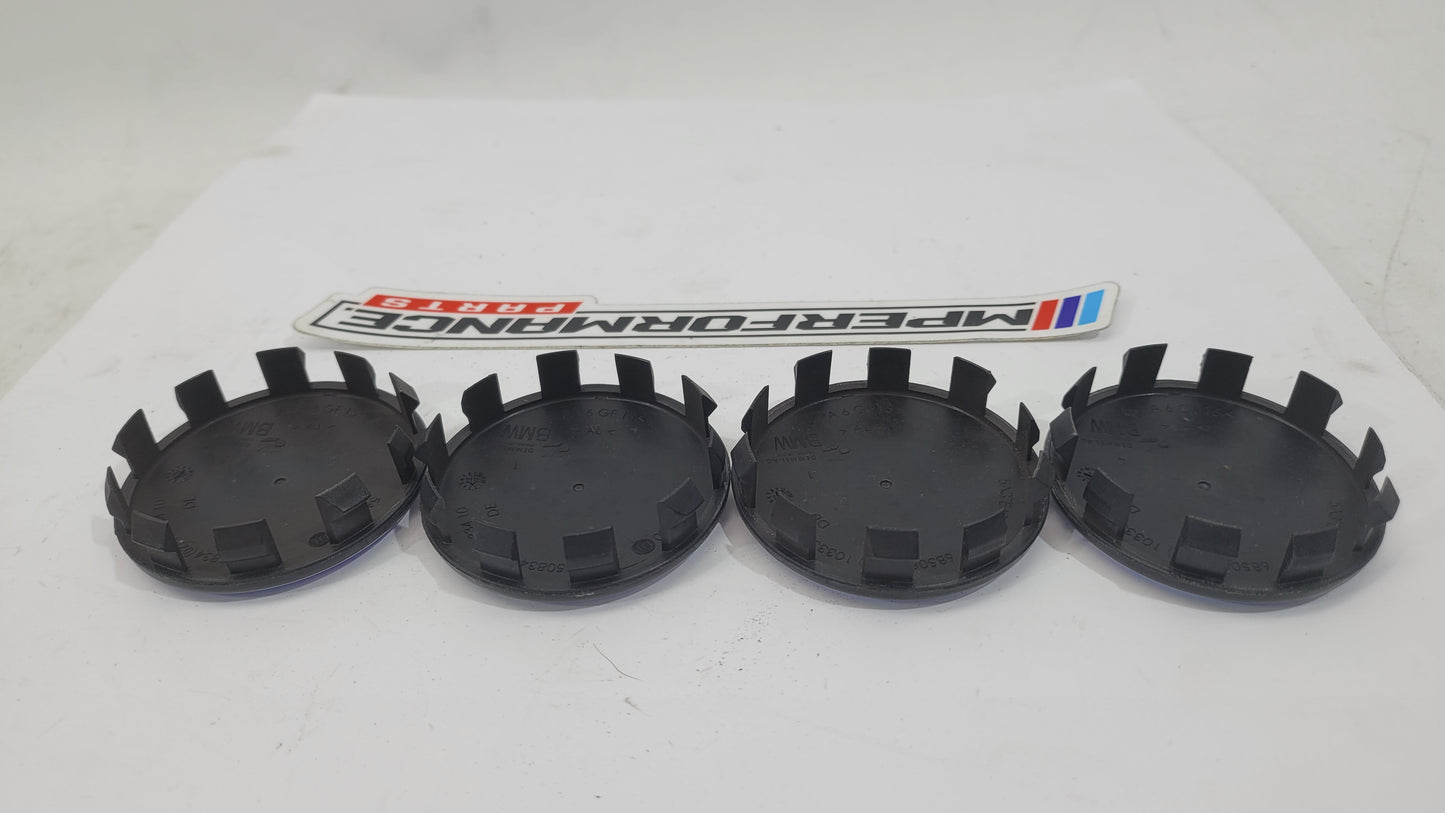 BMW 50th Anniversary G80 wheel cap set of 4 by MPerformance.parts, close-up of shiny silver caps with BMW logo for G80 model wheels