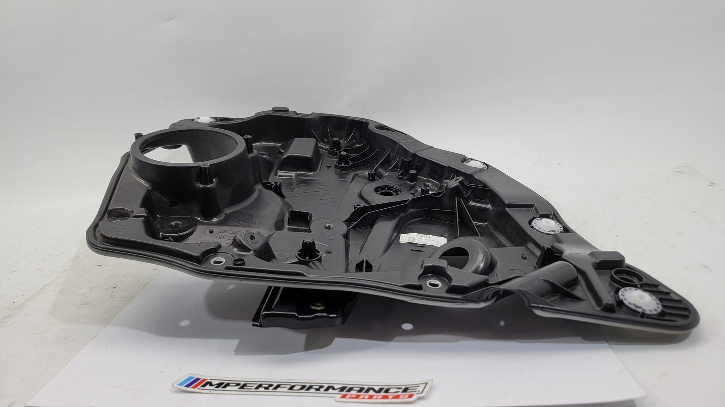BMW M3 Series G20/G8x rear left window regulator and motor, part 7432235, showing the mechanical assembly in detail.