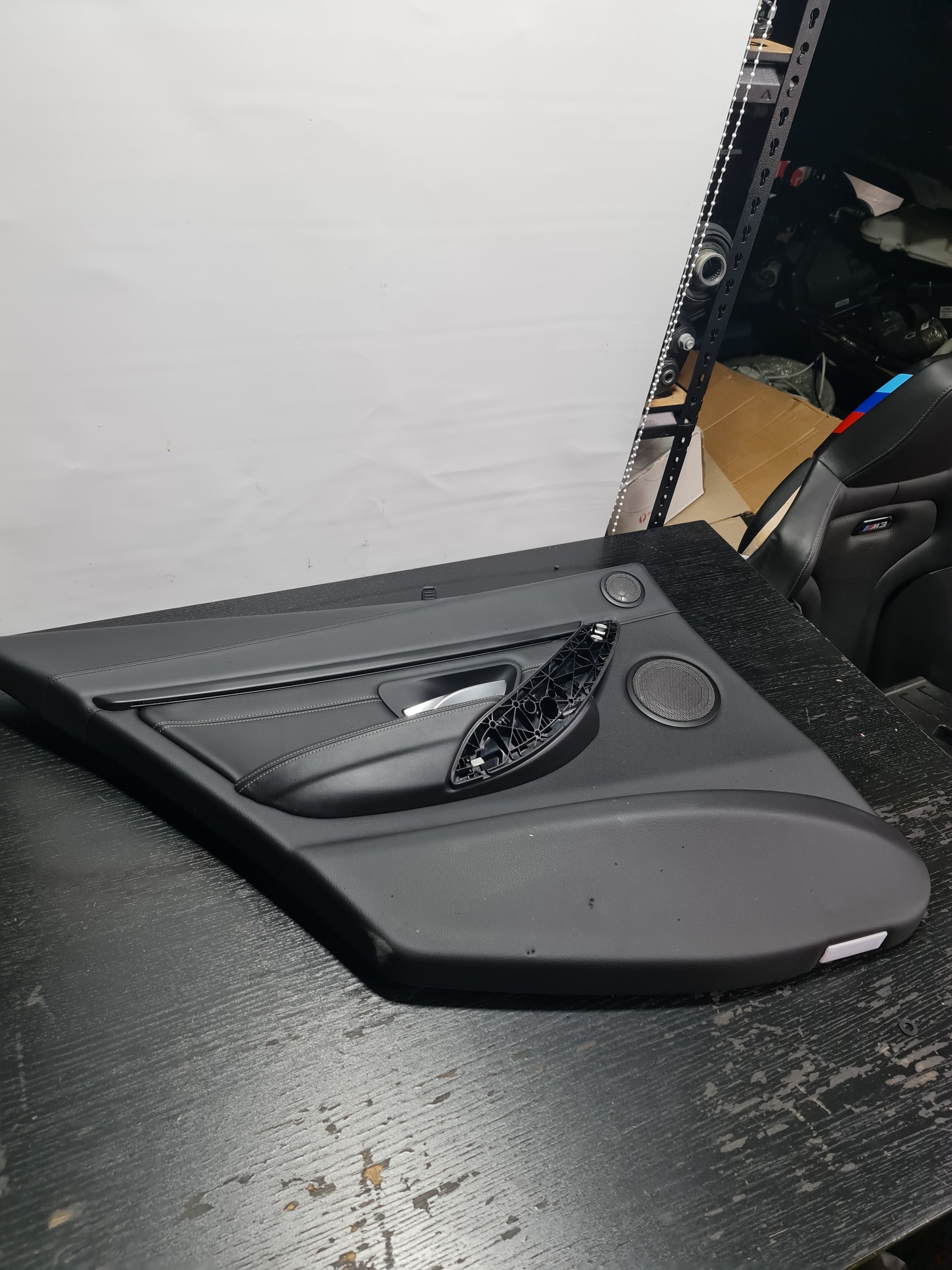 15-18 OEM BMW F80 M3 Rear Passenger Door Card Panel Leather White Stitching 15393771R - MPerformance.parts