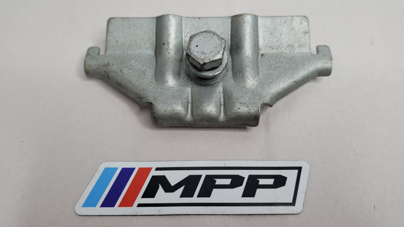 BMW 1, 3, 4 Series F20 F21 F30 F32 F80 battery holder bracket supporting rail by MPerformance.parts, shown with mounting features.