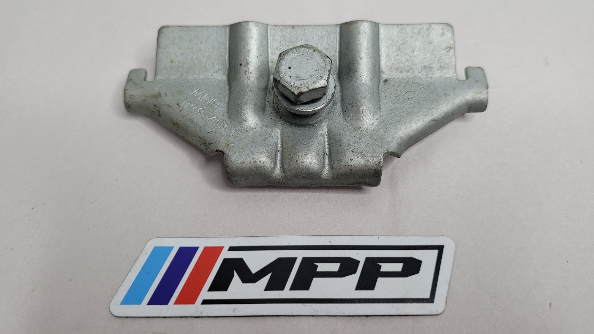 BMW 1, 3, 4 Series F20 F21 F30 F32 F80 battery holder bracket supporting rail by MPerformance.parts, shown with mounting features.