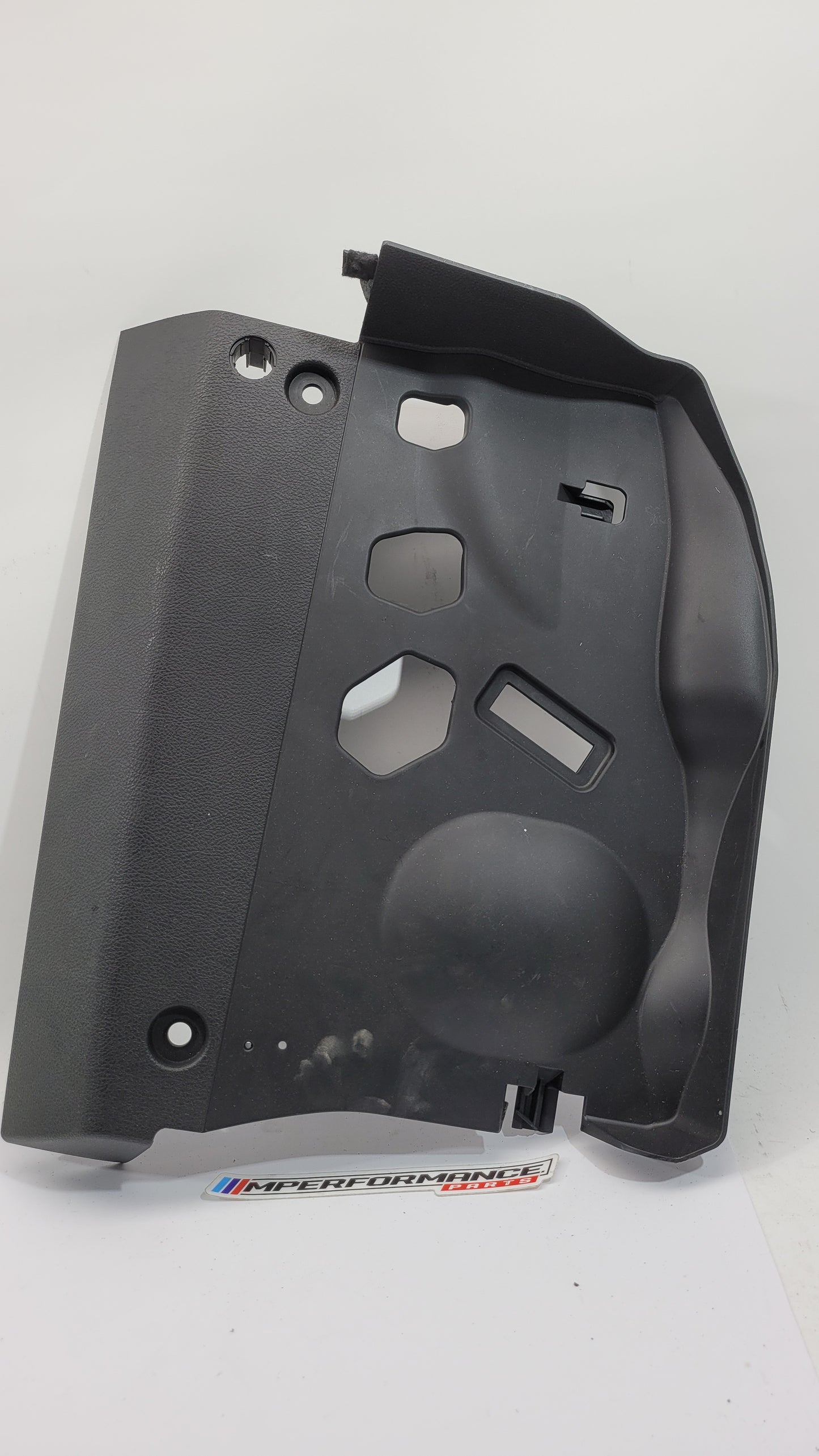 BMW 1 Series F20 F21 F23 front left lower dash cover panel trim, black plastic with textured finish, part number 9236603.