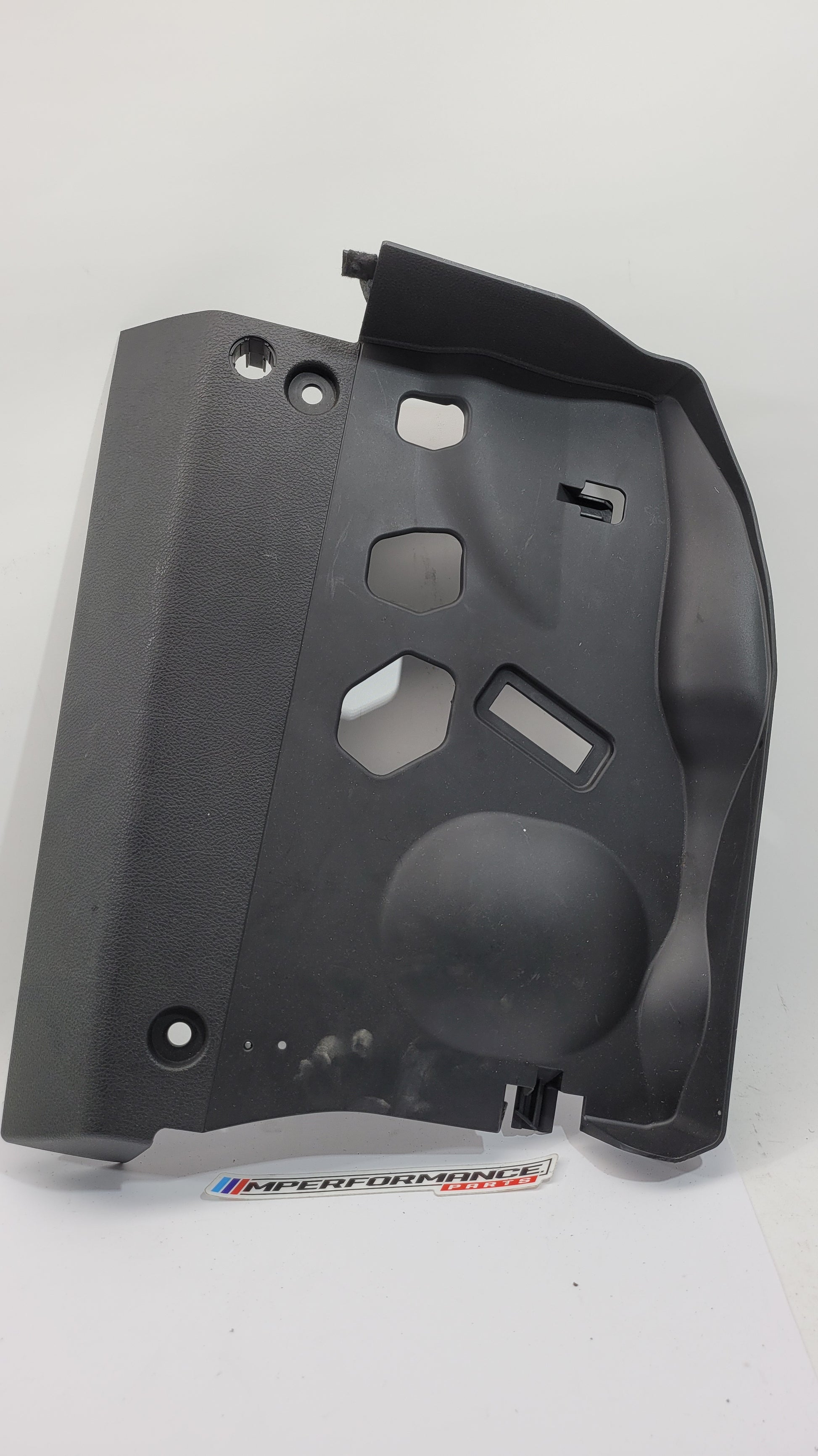 BMW 1 Series F20 F21 F23 front left lower dash cover panel trim, black plastic with textured finish, part number 9236603.