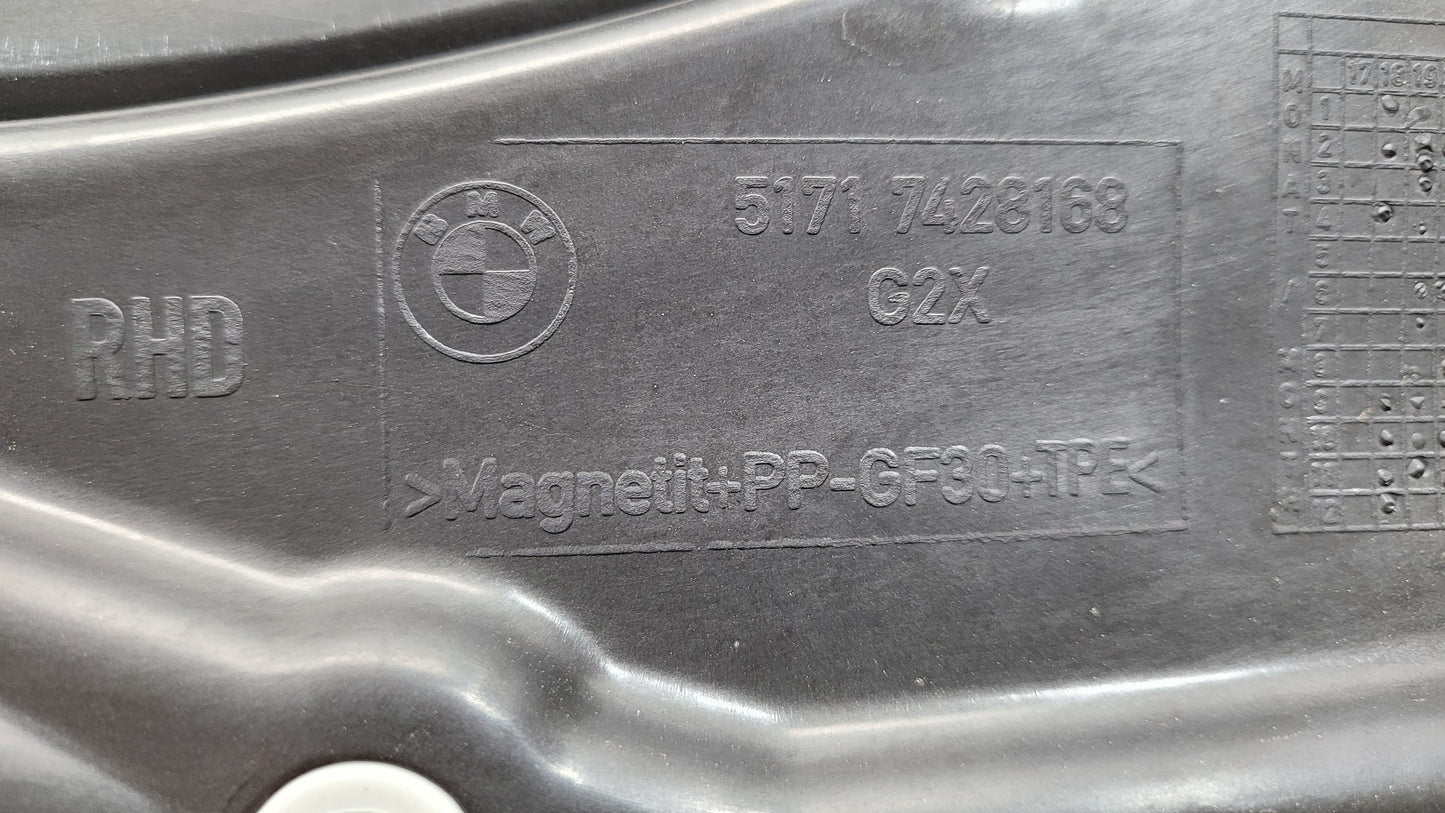 BMW M3 G8X firewall upper section cover panel by MPerformance.parts, showing the black metal engine bay component with mounting points.