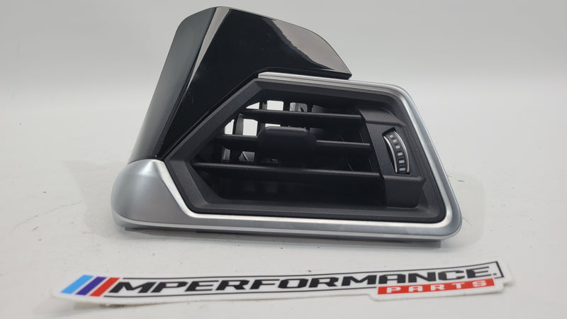 BMW 3 Series G80 right side dashboard air vent grille in black with MPerformance.parts branding, designed for RHD models.