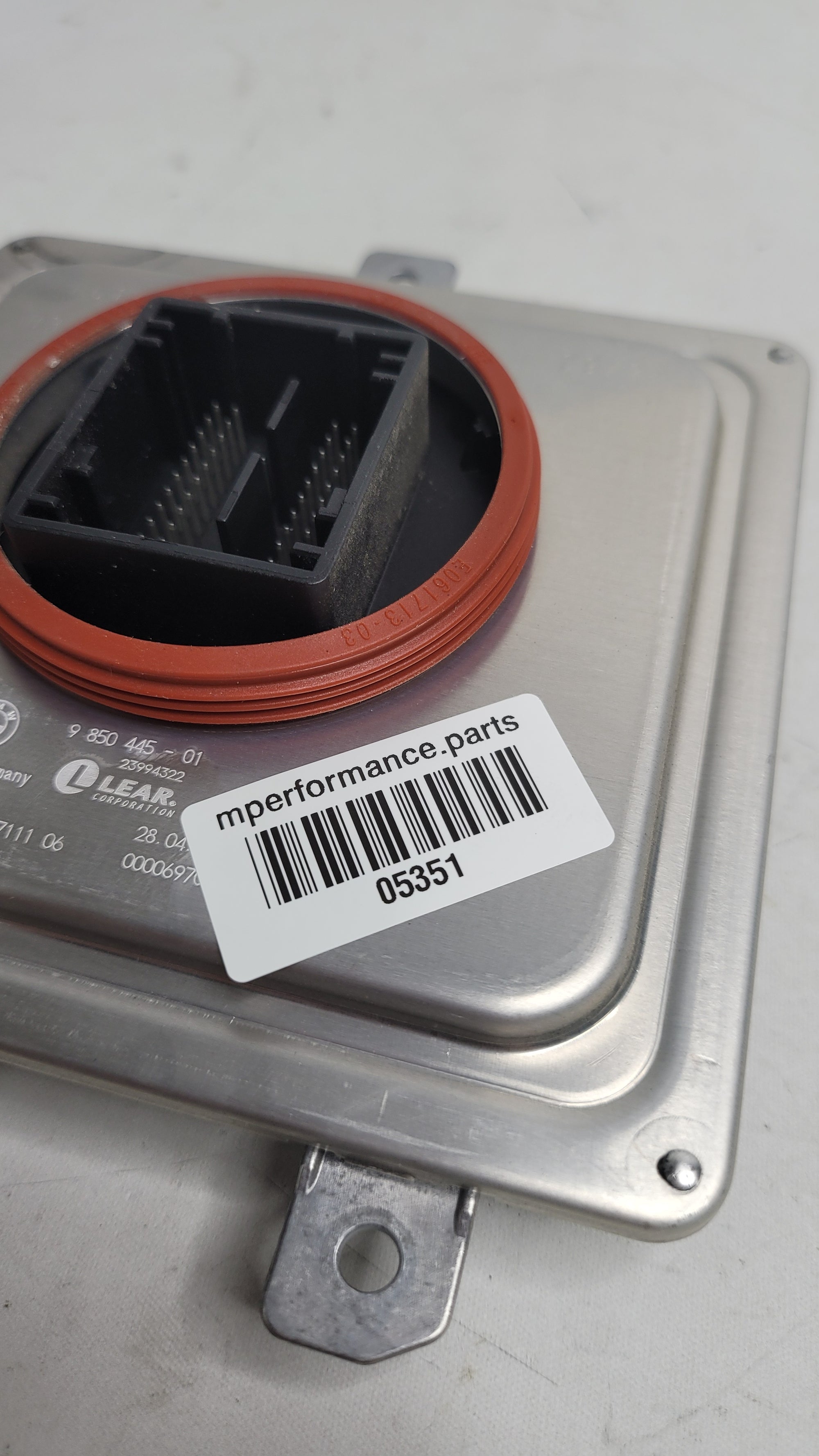 BMW G80 M3 headlight module ballast from OEM 9850445, showing the MPerformance.parts branded ballast component.