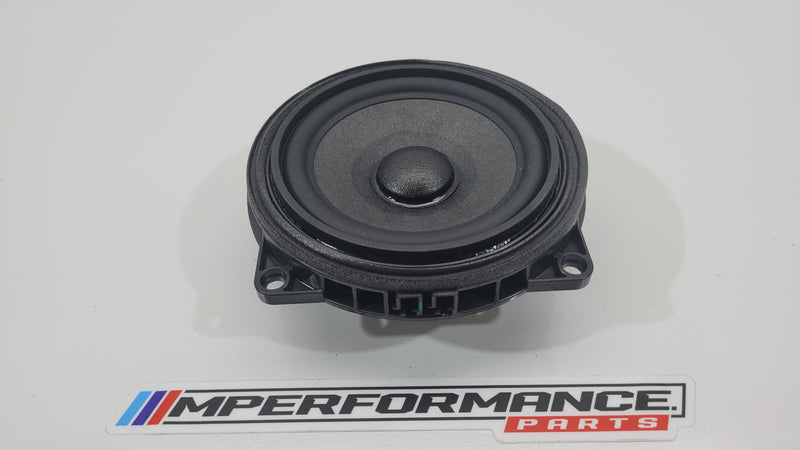 BMW G80 M3 Harman Kardon speaker with visible grille and branding, designed for high-quality audio in the vehicle interior.