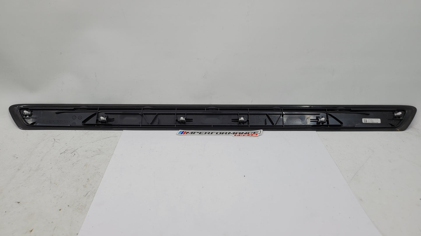 BMW M2 Competition F87 door sill scuff plate, left or right, MPerformance.parts, close-up showing textured surface and branding.