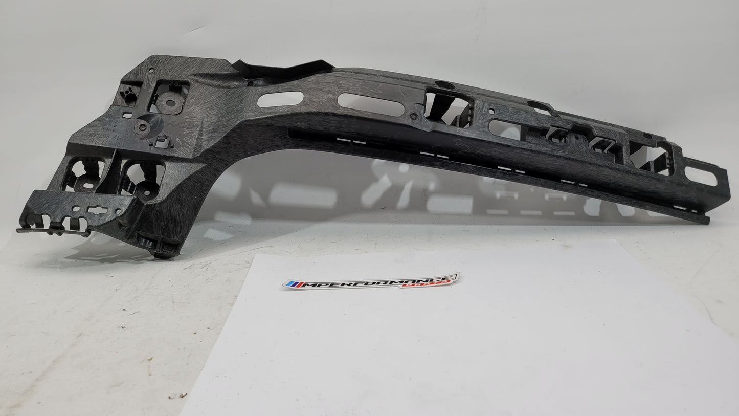 BMW M3 G80 rear bumper right bracket, part number 8074698, in black metal with mounting points, for MPerformance.parts repair.