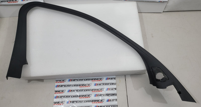 BMW M3 G80 G81 front door trim seal on the right passenger side, showing the black rubber seal with mounting edges.