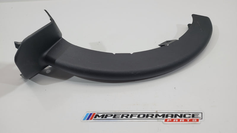BMW M3 G80 boot hinge cover trim left side, MPerformance.parts, close-up view of the black plastic vehicle part.
