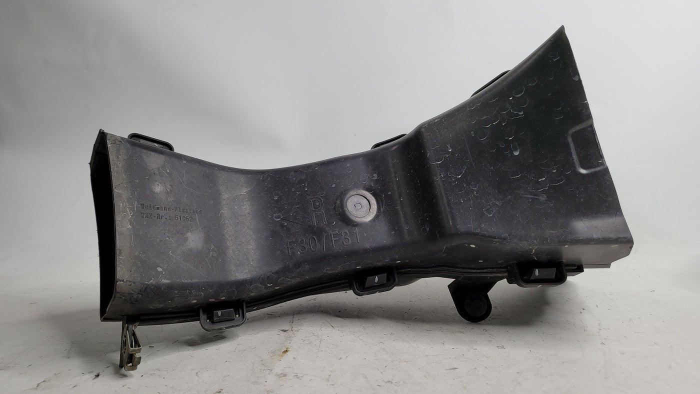 BMW 328i F30 front right passenger brake air duct, OEM replacement part from MPerformance.parts, shows the duct's design and mounting points.