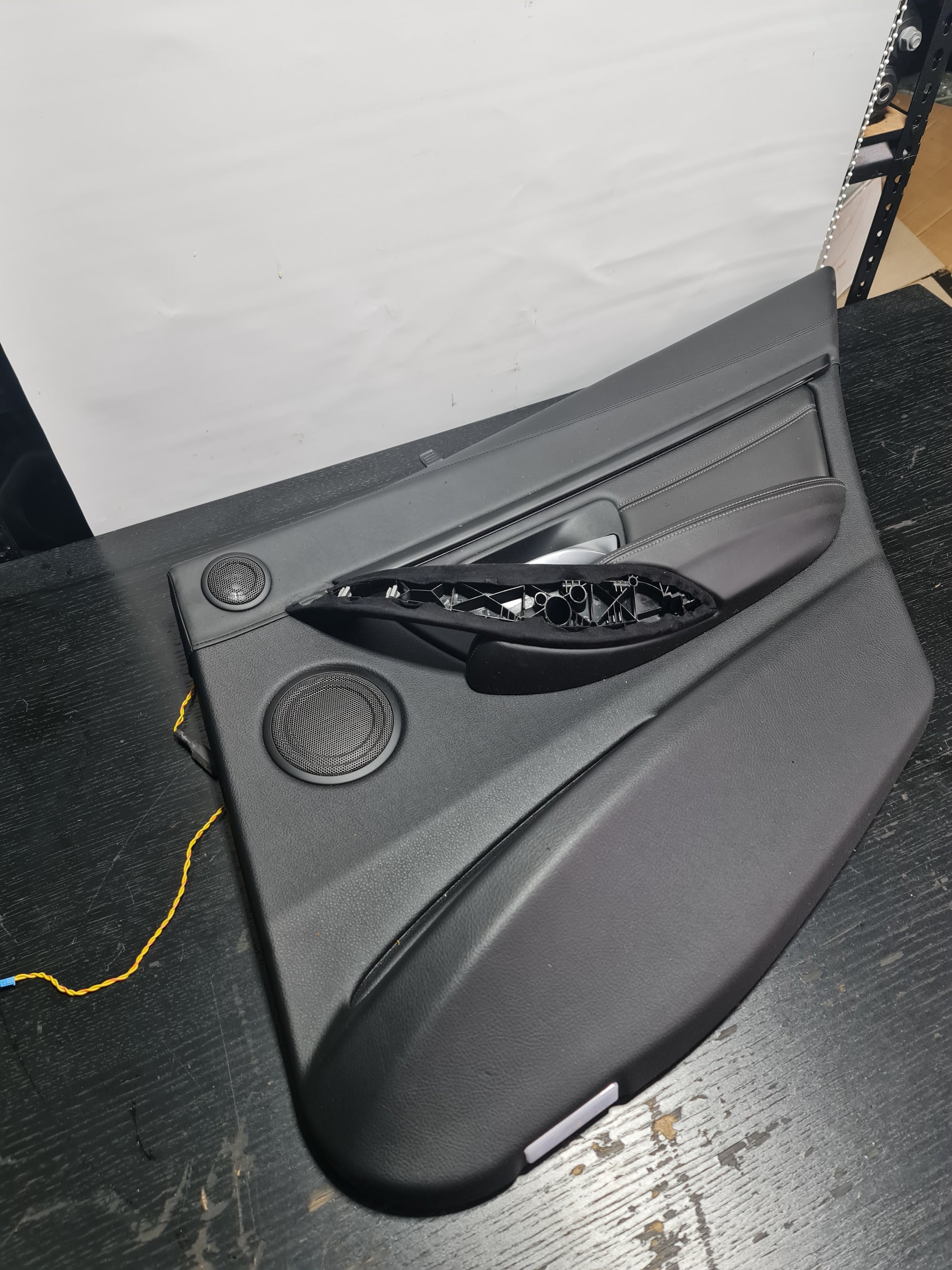 15-18 OEM BMW F80 M3 Driver Rear Door Card Panel Leather White Stitching - MPerformance.parts