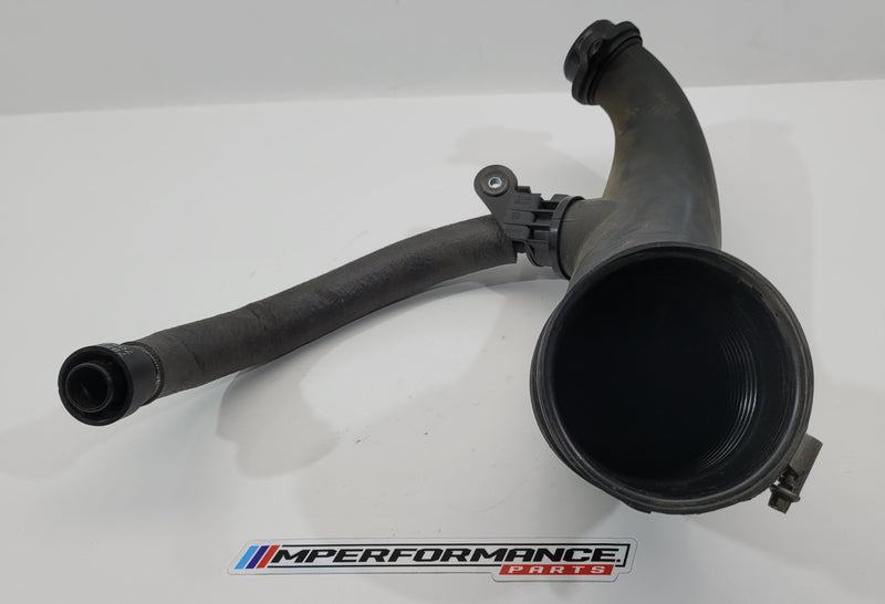 BMW F87 F80 F82 F83 2, 3, 4 Series MPerformance.parts air filter intake pipe, close-up of metal pipe with fittings