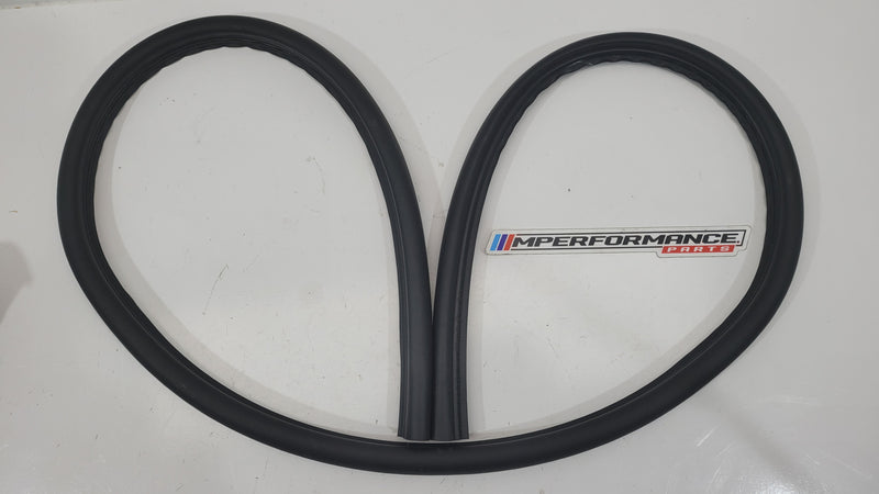 BMW M3 G80 front bonnet seal by MPerformance.parts, showing close-up of the black rubber seal on the car's front hood area.