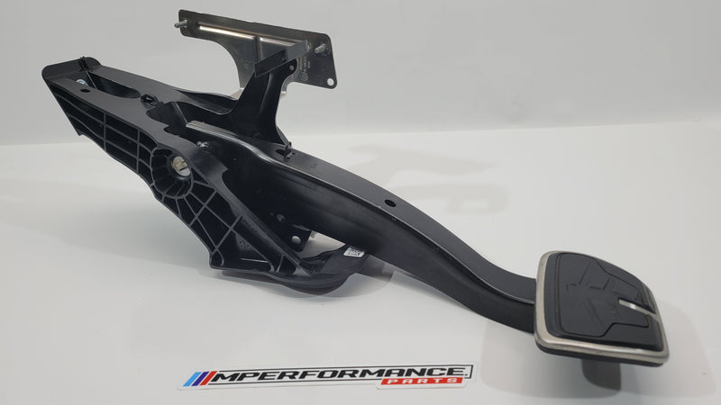 BMW M3 G80 brake pedal by MPerformance.parts, showing a close-up of the black metal pedal with textured surface for enhanced grip.