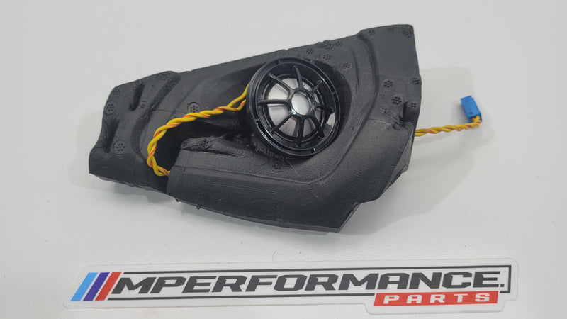 BMW G80 M3 tweeter and foam replacement part, showing the small speaker component and foam insulation for audio upgrade.