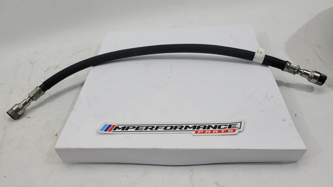 BMW M3 M4 G80 G82 G83 fuel line hose from MPerformance.parts, showing the black rubber hose with metal fittings and connectors.